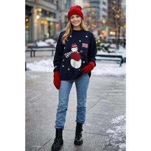 Christopher & Banks Vintage Snowman Sweater USA Winter Knit Playful Kitschy Sz M